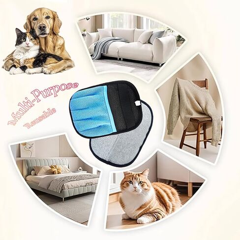 Blue Pet Hair Removal Glove for Dogs & Cats,The Magic Brush Pet Hair Remover,Five-Finger Electrostatic Pet Hair Gloves for Furniture,Car,Couch,Carpet,Essential Pet Supplies in Saudi Arabia