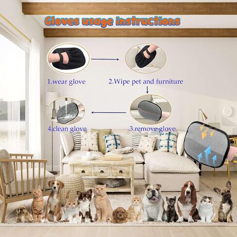 Blue Pet Hair Removal Glove for Dogs & Cats,The Magic Brush Pet Hair Remover,Five-Finger Electrostatic Pet Hair Gloves for Furniture,Car,Couch,Carpet,Essential Pet Supplies in Saudi Arabia