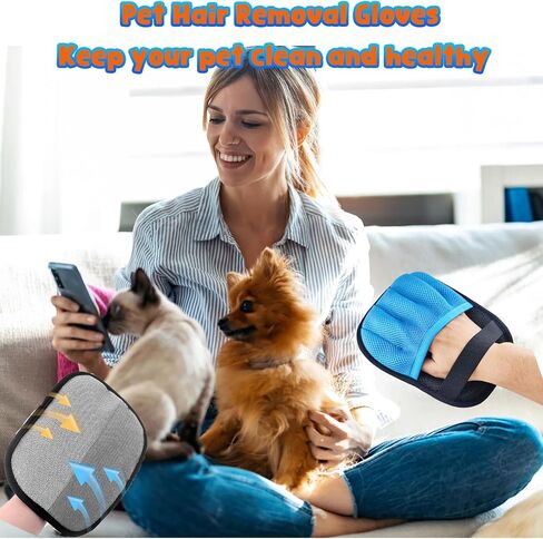 Blue Pet Hair Removal Glove for Dogs & Cats,The Magic Brush Pet Hair Remover,Five-Finger Electrostatic Pet Hair Gloves for Furniture,Car,Couch,Carpet,Essential Pet Supplies in Saudi Arabia