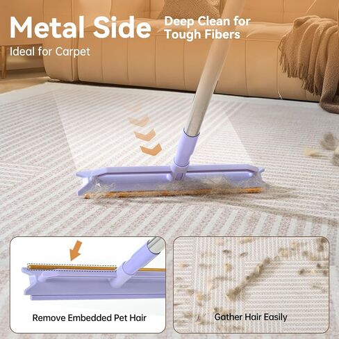 Carpet Rake 2 in1 Pet Hair Removal, 59" Adjustable Long Handle Carpet Scraper for Cat Dog Hair Deep Cleaner, Reusable Cleaner Tool for Rugs, Mats, Couch, Sofas, Floor, Car Seats in Saudi Arabia