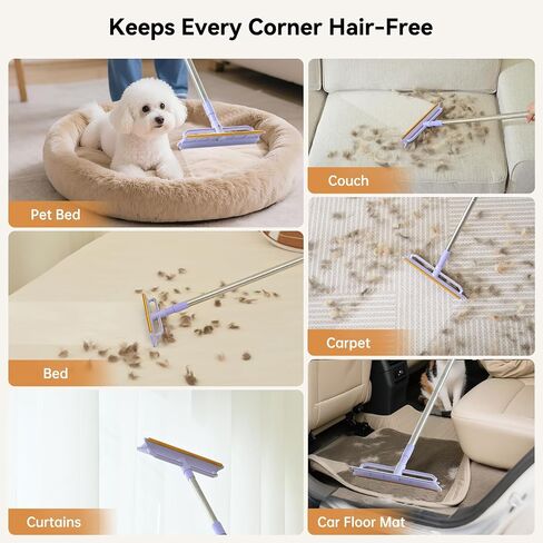 Carpet Rake 2 in1 Pet Hair Removal, 59" Adjustable Long Handle Carpet Scraper for Cat Dog Hair Deep Cleaner, Reusable Cleaner Tool for Rugs, Mats, Couch, Sofas, Floor, Car Seats in Saudi Arabia