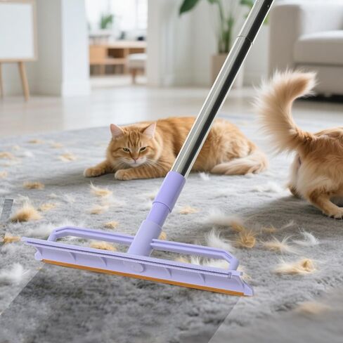 Carpet Rake 2 in1 Pet Hair Removal, 59" Adjustable Long Handle Carpet Scraper for Cat Dog Hair Deep Cleaner, Reusable Cleaner Tool for Rugs, Mats, Couch, Sofas, Floor, Car Seats in Saudi Arabia