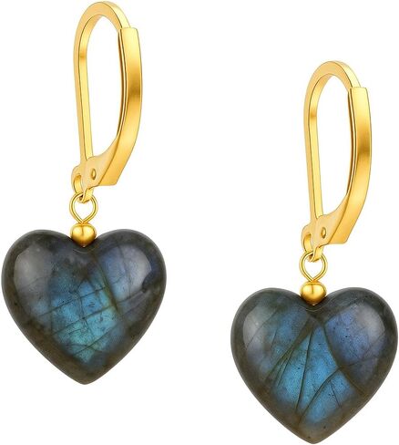Gempires Heart Dangle Earring, Small Puffed Heart Danglers, Gemstone Drop Earring, Lightweight, Daily and Occasion Wear, 14k Gold Plated Jewelry, Gift for Girls and Teens in Saudi Arabia