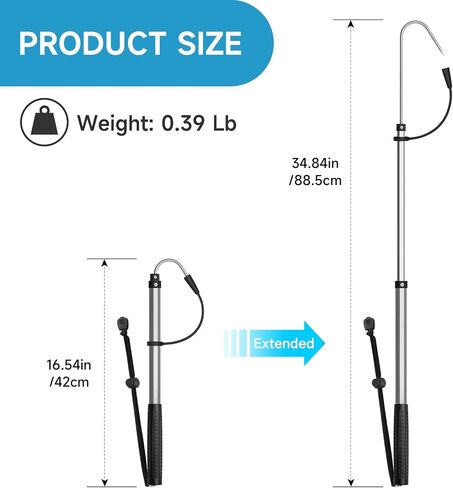 SAN LIKE Telescopic Fishing Gaff,Aluminum/Fiberglass Pole with Nonslip Handle,Stainless Steel Hook with M8 Screw, Fish Gaff can Float When Extending in Saudi Arabia