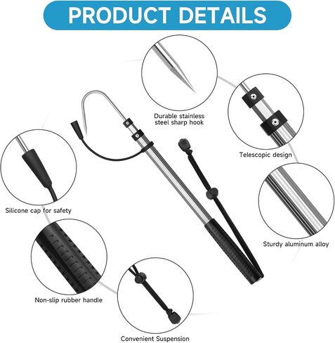 SAN LIKE Telescopic Fishing Gaff,Aluminum/Fiberglass Pole with Nonslip Handle,Stainless Steel Hook with M8 Screw, Fish Gaff can Float When Extending in Saudi Arabia