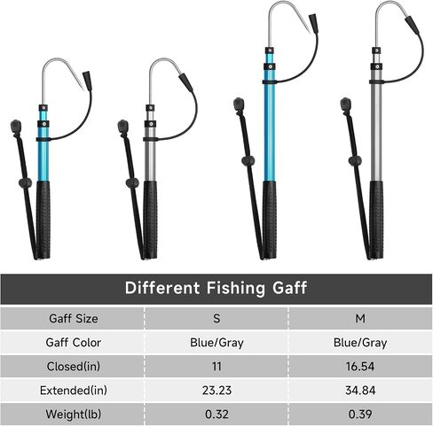 SAN LIKE Telescopic Fishing Gaff,Aluminum/Fiberglass Pole with Nonslip Handle,Stainless Steel Hook with M8 Screw, Fish Gaff can Float When Extending in Saudi Arabia
