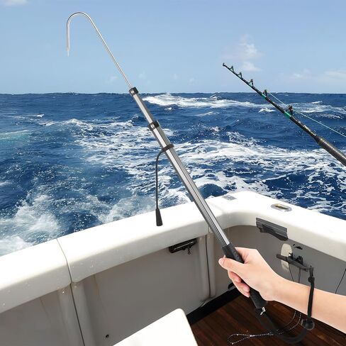SAN LIKE Telescopic Fishing Gaff,Aluminum/Fiberglass Pole with Nonslip Handle,Stainless Steel Hook with M8 Screw, Fish Gaff can Float When Extending in Saudi Arabia