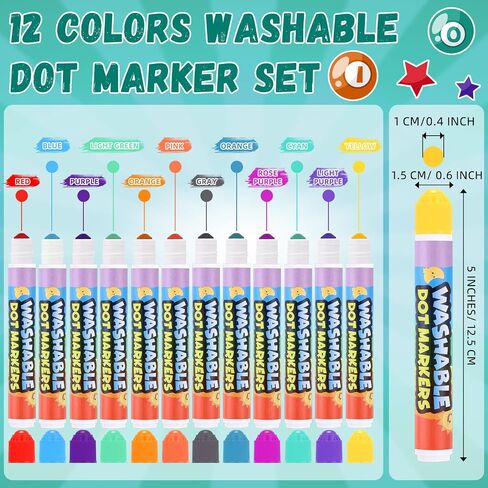 Crtiin 72 Pack Dot Markers Bulk, 12 Colors Washable Dot Markers for Toddlers Art, Children Painting Crafts, Bingo Daubers Supplies for Kids Preschool Children, Non Toxic Water-based Bingo Daubers in Saudi Arabia