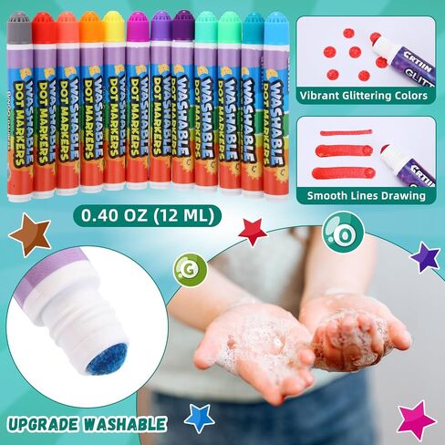 Crtiin 72 Pack Dot Markers Bulk, 12 Colors Washable Dot Markers for Toddlers Art, Children Painting Crafts, Bingo Daubers Supplies for Kids Preschool Children, Non Toxic Water-based Bingo Daubers in Saudi Arabia