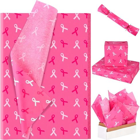 100Sheets 20 * 14 Inches Breast Cancer Awareness Tissue Paper for Gift Wrapping Pink Ribbon Printed Tissue Paper for Gift Bags for Breast Cancer Month Charity Party DIY Craft in Saudi Arabia