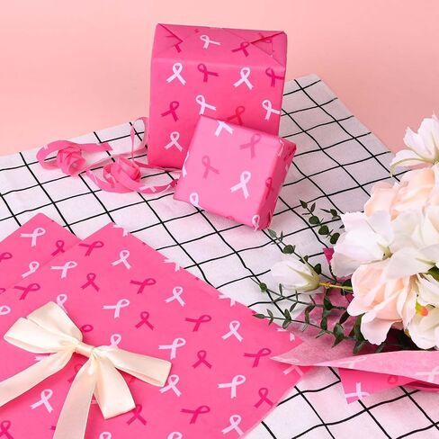 100Sheets 20 * 14 Inches Breast Cancer Awareness Tissue Paper for Gift Wrapping Pink Ribbon Printed Tissue Paper for Gift Bags for Breast Cancer Month Charity Party DIY Craft in Saudi Arabia