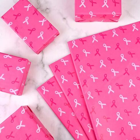 100Sheets 20 * 14 Inches Breast Cancer Awareness Tissue Paper for Gift Wrapping Pink Ribbon Printed Tissue Paper for Gift Bags for Breast Cancer Month Charity Party DIY Craft in Saudi Arabia