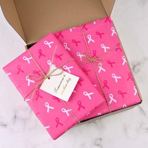 100Sheets 20 * 14 Inches Breast Cancer Awareness Tissue Paper for Gift Wrapping Pink Ribbon Printed Tissue Paper for Gift Bags for Breast Cancer Month Charity Party DIY Craft in Saudi Arabia