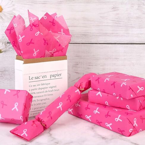 100Sheets 20 * 14 Inches Breast Cancer Awareness Tissue Paper for Gift Wrapping Pink Ribbon Printed Tissue Paper for Gift Bags for Breast Cancer Month Charity Party DIY Craft in Saudi Arabia