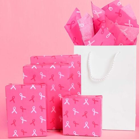 100Sheets 20 * 14 Inches Breast Cancer Awareness Tissue Paper for Gift Wrapping Pink Ribbon Printed Tissue Paper for Gift Bags for Breast Cancer Month Charity Party DIY Craft in Saudi Arabia