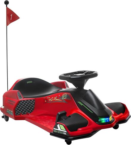 AOSOM 12V ELECTRAL GO KART ، سيارة انجراف 5 ميل في الساعة ، ركوب بطارية في الهواء الطلق مع بداية بطيئة ، الموسيقى ، الأضواء الملونة ، لمدة 8-12 سنة ، أسود in Saudi Arabia