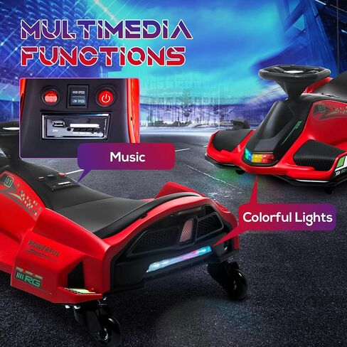 AOSOM 12V ELECTRAL GO KART ، سيارة انجراف 5 ميل في الساعة ، ركوب بطارية في الهواء الطلق مع بداية بطيئة ، الموسيقى ، الأضواء الملونة ، لمدة 8-12 سنة ، أسود in Saudi Arabia