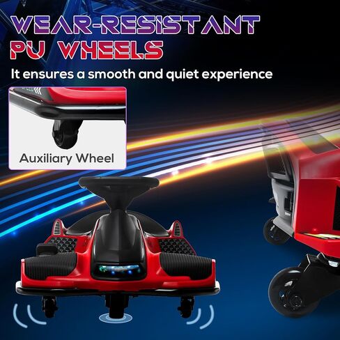 AOSOM 12V ELECTRAL GO KART ، سيارة انجراف 5 ميل في الساعة ، ركوب بطارية في الهواء الطلق مع بداية بطيئة ، الموسيقى ، الأضواء الملونة ، لمدة 8-12 سنة ، أسود in Saudi Arabia