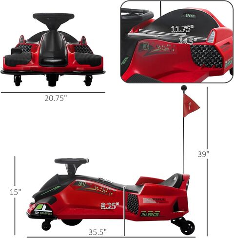 AOSOM 12V ELECTRAL GO KART ، سيارة انجراف 5 ميل في الساعة ، ركوب بطارية في الهواء الطلق مع بداية بطيئة ، الموسيقى ، الأضواء الملونة ، لمدة 8-12 سنة ، أسود in Saudi Arabia