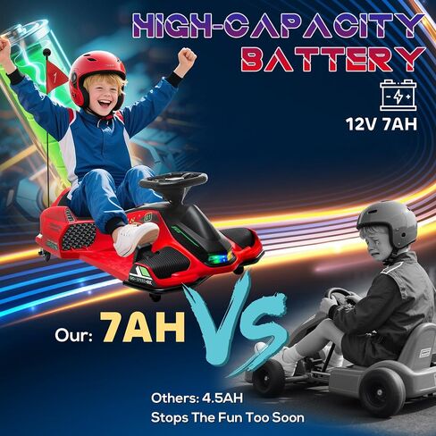 AOSOM 12V ELECTRAL GO KART ، سيارة انجراف 5 ميل في الساعة ، ركوب بطارية في الهواء الطلق مع بداية بطيئة ، الموسيقى ، الأضواء الملونة ، لمدة 8-12 سنة ، أسود in Saudi Arabia