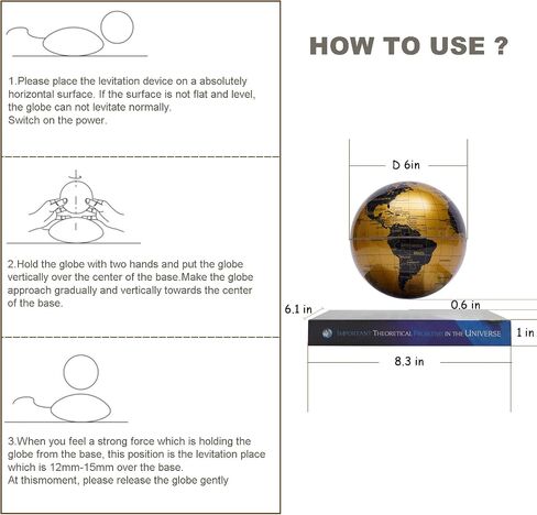 Floating Globe Lamp,6" World Geographic Globes Gold Magnetic Floating Levitating Globe with Lights Home Office Desk Decor Creative Birthday Christmas Gifts,360 Rotating in Saudi Arabia