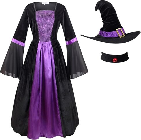 Colorful House Women Wicked Witch Costume, Purple Long Sorceress Classic Dress in Kuwait