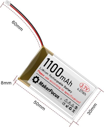 Makerfocus 4pcs 3.7v 1100mAh بطارية البوليمر الليثيوم 1S 1C بطارية قابلة لإعادة الشحن مع لوحة حماية وشريط مطاطي معزول وسدادات JST 1.25 لإنشاء ESP32 Development in Saudi Arabia