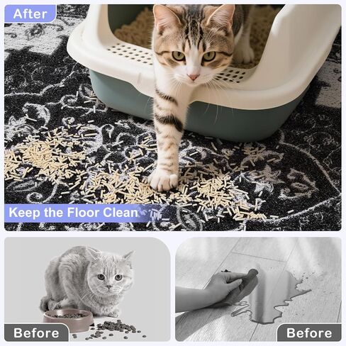 Pienbee Cat Sterter Mat ، 24 "× 15" سجادة حصيرة صندوق القمامة مع أسفل القاع غير المنقوش ، وسهل تنظيف مستلزمات القطط الأساسية للأرضية القاسية الداخلية ، الفاصوليا-الأخضر م in Kuwait