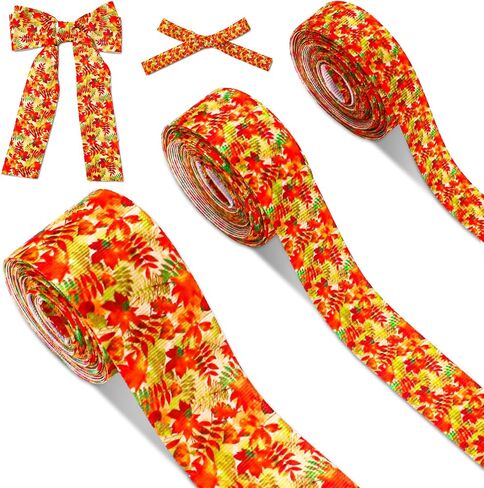 3 لفات السقوط أشرطة 15 ياردة ملونة خريف أوراق الخريف غروس Grosgrain شريط الشريط الحرفي لخريف عيد الشكر القوس صنع القوس الغلاف DIY in Saudi Arabia