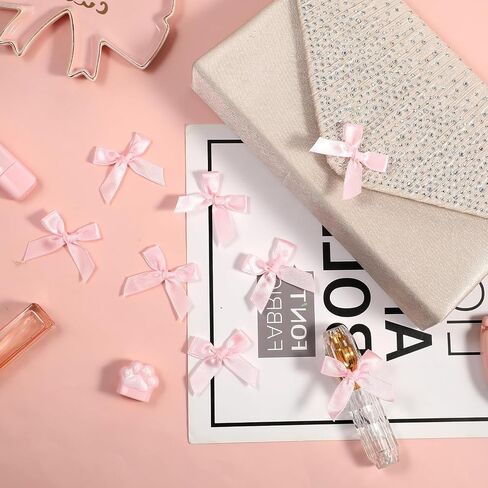 50 PCS Mini Pink Dows ، Bow Satin Satin Ribbon Bow للحرف اليدوية ، القوس الناعم الصغير لزهور مخبز التغليف عيد ميلاد عيد ميلاد الزفاف (الوردي) in Kuwait