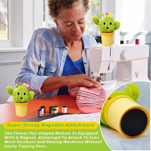 أداة خياطة Cactus Pin Cushion مع تخزين مغناطيسي ، بما في ذلك 50 إبر زهور لطيف ، Threader ، كشقة ＆ قياس الشريط ، حامل دبوس لخياطة desksapplique و patchwork crafter. in Saudi Arabia