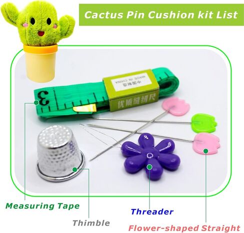 أداة خياطة Cactus Pin Cushion مع تخزين مغناطيسي ، بما في ذلك 50 إبر زهور لطيف ، Threader ، كشقة ＆ قياس الشريط ، حامل دبوس لخياطة desksapplique و patchwork crafter. in Saudi Arabia