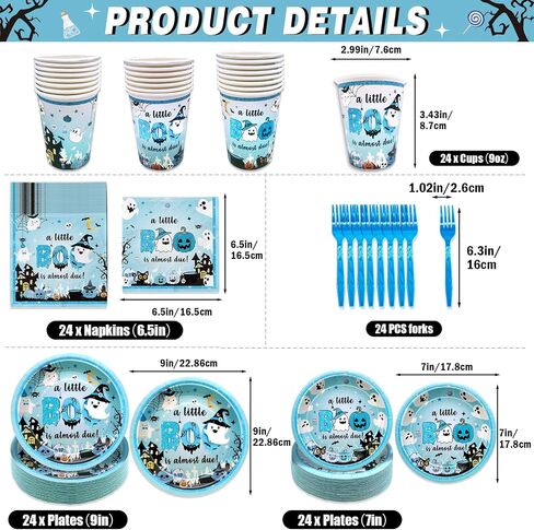 183Pcs A Little Boo Is Almost Due Baby Shower Boy Little Boo Baby Shower Decorations Boy Halloween Plates and Napkins Blue Halloween Tableware in Saudi Arabia