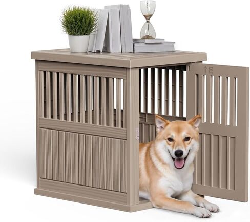 Drato Dog Crate Furniture And Table Table Stand Stand Fature مع مزلاج قابل للقفل للكلاب الصغيرة إلى الكبيرة من الكلاب الجانبية ، الكلاب الحديثة في داخلي (بني فاتح ، صغير الحجم (29.65 * 21.3 * 25.28)) in Kuwait
