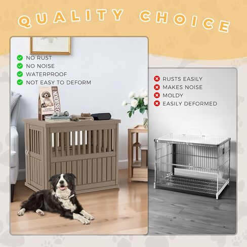 Drato Dog Crate Furniture And Table Table Stand Stand Fature مع مزلاج قابل للقفل للكلاب الصغيرة إلى الكبيرة من الكلاب الجانبية ، الكلاب الحديثة في داخلي (بني فاتح ، صغير الحجم (29.65 * 21.3 * 25.28)) in Kuwait