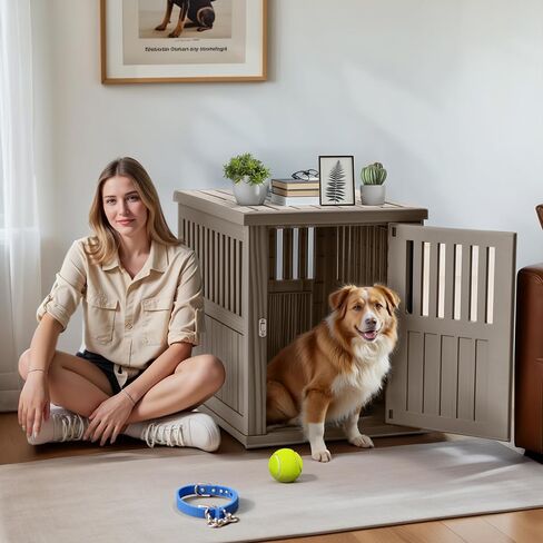Drato Dog Crate Furniture And Table Table Stand Stand Fature مع مزلاج قابل للقفل للكلاب الصغيرة إلى الكبيرة من الكلاب الجانبية ، الكلاب الحديثة في داخلي (بني فاتح ، صغير الحجم (29.65 * 21.3 * 25.28)) in Kuwait