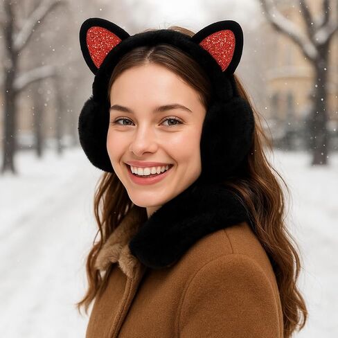 CHUANGLI Winter Warm Cat Ear Muffs for Women Girls Cute Catear Earmuff Ladies Headband Faux Fur Outdoor Plush Ear Warmers in Kuwait