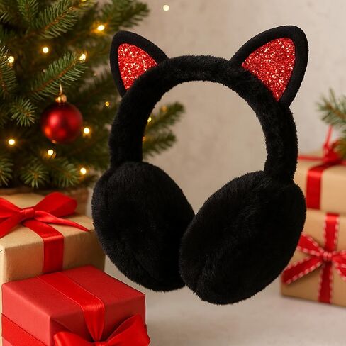 CHUANGLI Winter Warm Cat Ear Muffs for Women Girls Cute Catear Earmuff Ladies Headband Faux Fur Outdoor Plush Ear Warmers in Kuwait