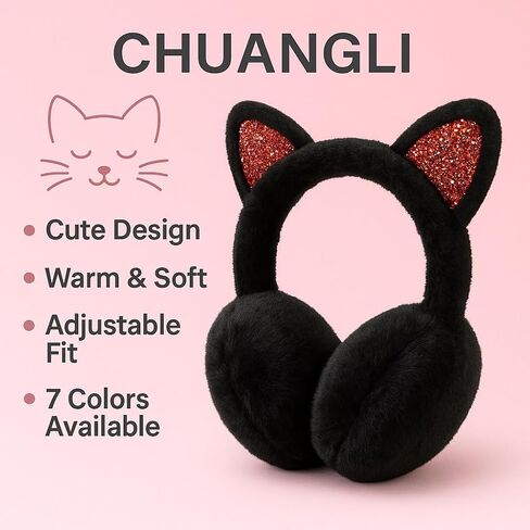 CHUANGLI Winter Warm Cat Ear Muffs for Women Girls Cute Catear Earmuff Ladies Headband Faux Fur Outdoor Plush Ear Warmers in Kuwait
