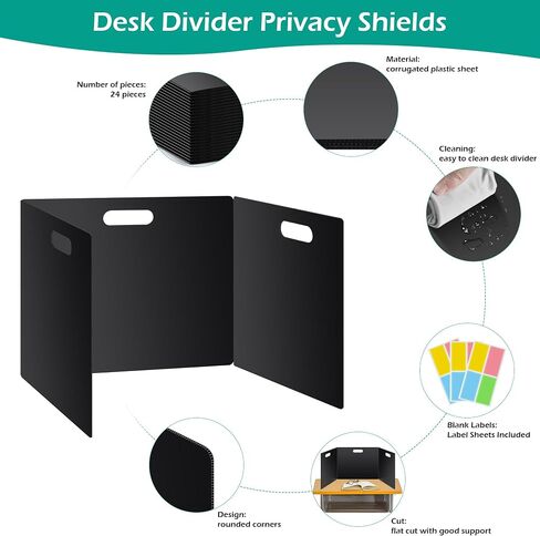 24 PCS Privacy Bolders للطلاب Privacy Privacy Shields لمكاتب الطلاب مقسم سهلة التنظيف لموقعات الاختبار للفصول الدراسية تشمل ملصقات فارغة إضافية in Saudi Arabia