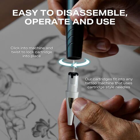 Tattoo Practice Pen by Inlumino Heart Ink – Wireless Rotary Dot Pen Machine with 6 Black Ballpoint Cartridges – Electric Tattoo Training Tool with 2 Batteries & Magnetic Carry Case in Saudi Arabia