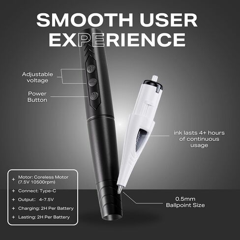 Tattoo Practice Pen by Inlumino Heart Ink – Wireless Rotary Dot Pen Machine with 6 Black Ballpoint Cartridges – Electric Tattoo Training Tool with 2 Batteries & Magnetic Carry Case in Saudi Arabia