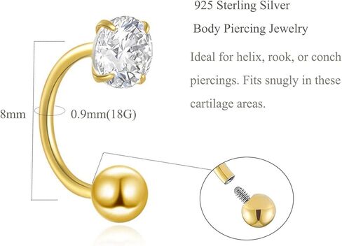 SILBERTALE Daith Rook Earrings Sterling Silver Cartilage Earring Stud Tragus Piercing Eyebrow Rings Petite Belly Ring Curved Barbell Body Piercing 5/16'' in Kuwait