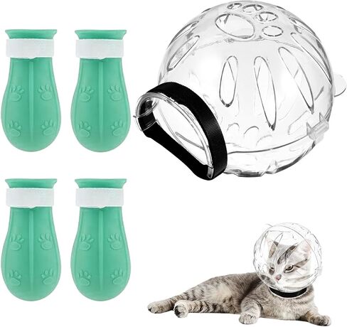 Cat Muzzle for Grooming,Cat Bubble Muzzle,Helmet,Breathable Hood Cover with 4 Silicone Paw Shoes for Bath Nail Trimming Cats Biting Chewing(Size:M) in Saudi Arabia