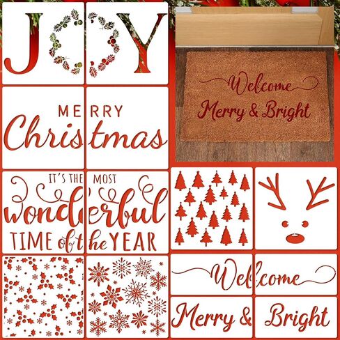 14 Pieces Fall Pumpkin Stencils for Doormat Painting Hello Pumpkin Welcome Maple Leaf Word Stencils Kit for Craft Thanksgiving Reusable Polyester Film Template with Open Ring for DIY Decor in Saudi Arabia