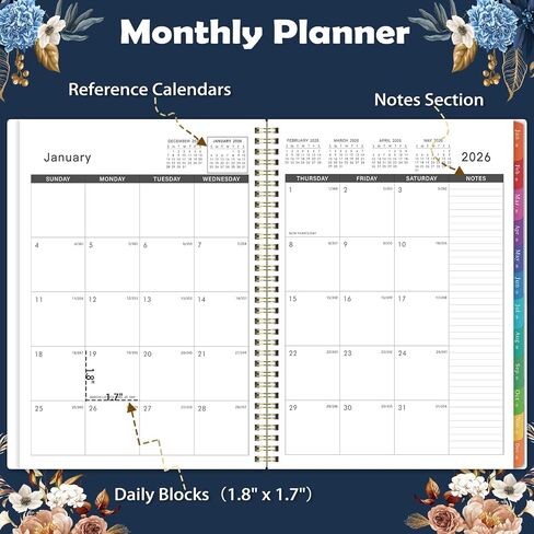 2026 Monthly Planner - 9'' x 11'', Monthly Planner/Calendar 2026, from Jan.-Dec. 2026, 12 Month Calendar with Tabs, Premium Paper, Twin-wire Binding, Inner Pocket, Note Pages in Saudi Arabia