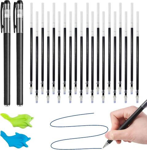 Disappearing Ink Pens Set with 20 Refills, 2 Pens & 2 Grips, Magic Ink Pens for Use with Reusable Magic Grooved Writing Practice, Compatible with Grooved Handwriting Practice for Kids in Saudi Arabia
