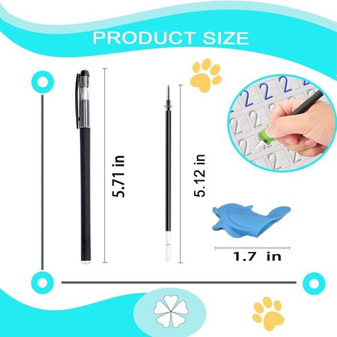 Disappearing Ink Pens Set with 20 Refills, 2 Pens & 2 Grips, Magic Ink Pens for Use with Reusable Magic Grooved Writing Practice, Compatible with Grooved Handwriting Practice for Kids in Saudi Arabia