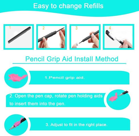 Disappearing Ink Pens Set with 20 Refills, 2 Pens & 2 Grips, Magic Ink Pens for Use with Reusable Magic Grooved Writing Practice, Compatible with Grooved Handwriting Practice for Kids in Saudi Arabia