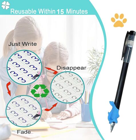 Disappearing Ink Pens Set with 20 Refills, 2 Pens & 2 Grips, Magic Ink Pens for Use with Reusable Magic Grooved Writing Practice, Compatible with Grooved Handwriting Practice for Kids in Saudi Arabia